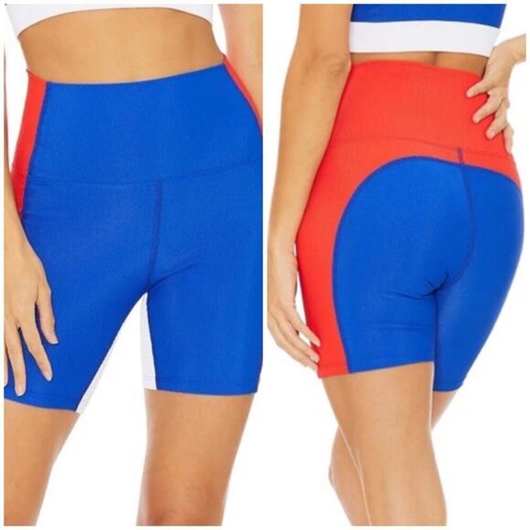 NWT Beach Riot Womens American Colorblock High Rise Bike Short Size Small - Picture 1 of 6